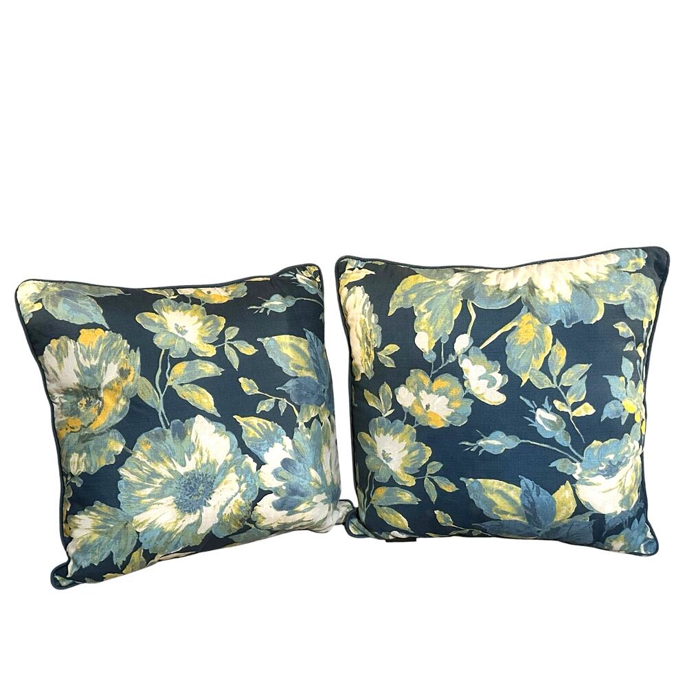 'Envogue' Pakistan Blue White Floral 20" Square Throw/Accent Pillows-Set of 2
